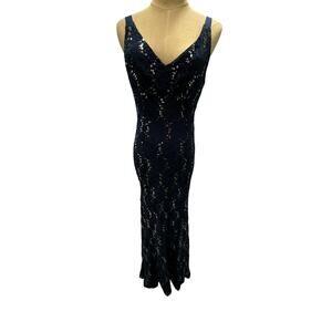 Maxi Navy Blue Windsor Sequined Prom Dress With Open Back